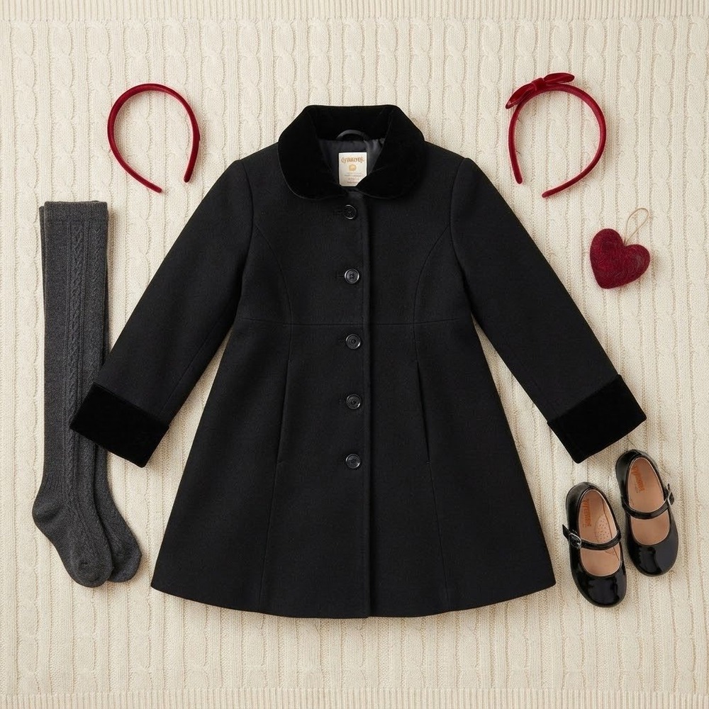 Gymboree Girls Black Wool Blend Dress Coat Velvet Collar Cuffs Size 5 240168239